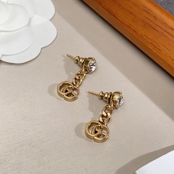 18k Double G Crystal Chain Earrings - 图片 5