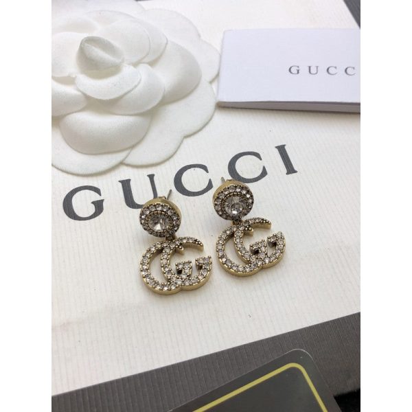 18K Double G GG Crystal Pendant Earrings - 图片 8