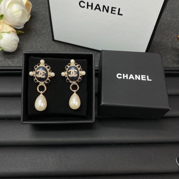18K CC Pearl Pendant Earrings - 图片 7