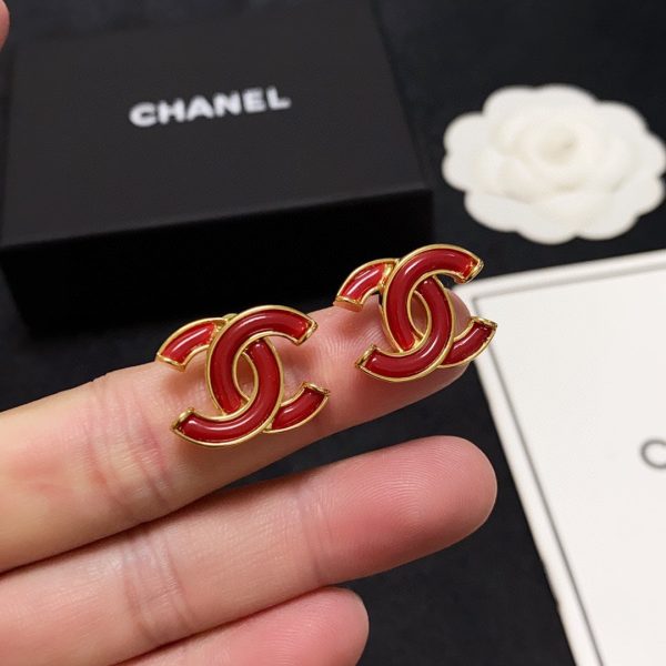 18K CC Red Resin Earrings - 图片 9