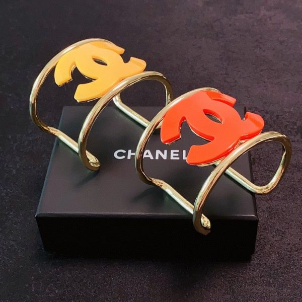 18K CC Color Logo Open Cuff Bracelet - Image 8