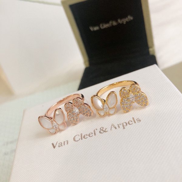 18K Two Butterfly Between the Finger Pearl Ring - 图片 12