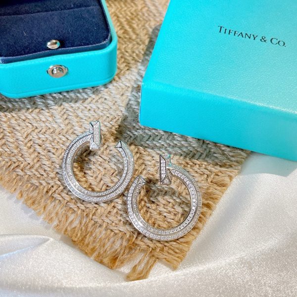 18K T T1 Open Hoop White Gold Earrings - 图片 2