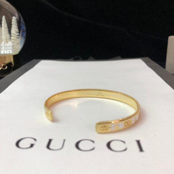18K Double G Icon Blossom Enamel Bangle Bracelet - 图片 8