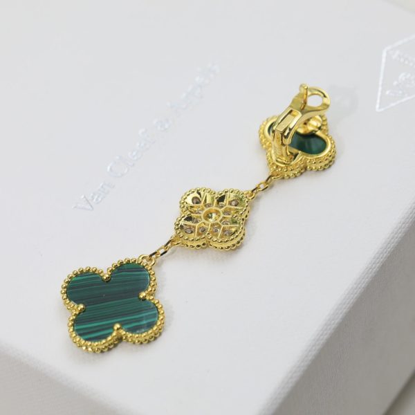 18K Magic Alhambra Three Malachite Motifs Clover Earrings - 图片 6