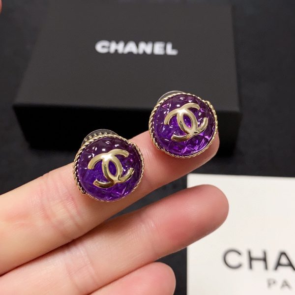 18K CC Purple Crystal Earrings - 图片 8