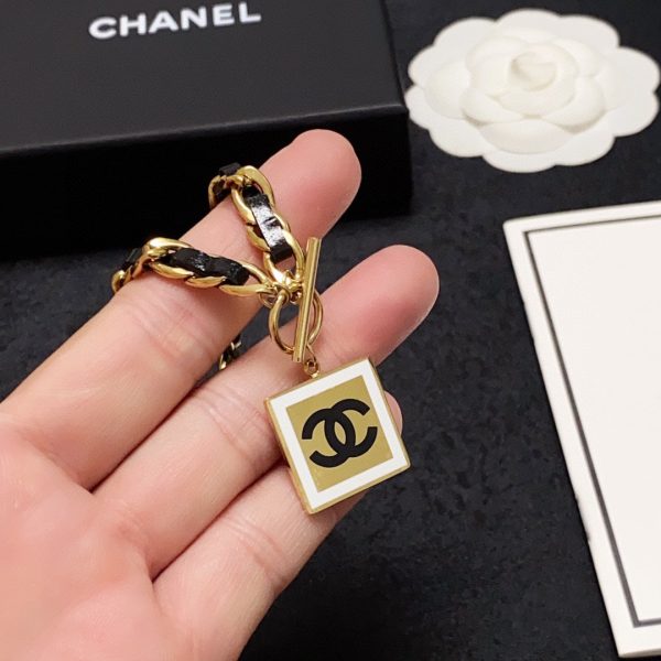 18K CC Leather Choker Necklace - 图片 3