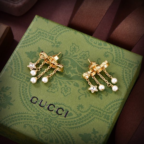 18K Double G Script Pearl Earrings - 图片 7