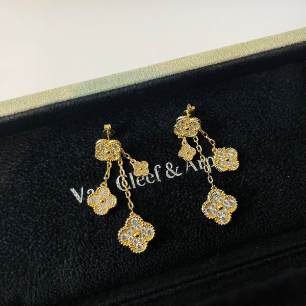 18K Magic Alhambra Four Diamonds Motifs Clover Earrings - 图片 4