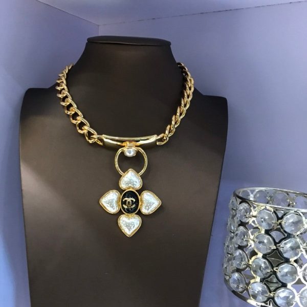 18K CC Pearl Choker Chain Necklace - 图片 2