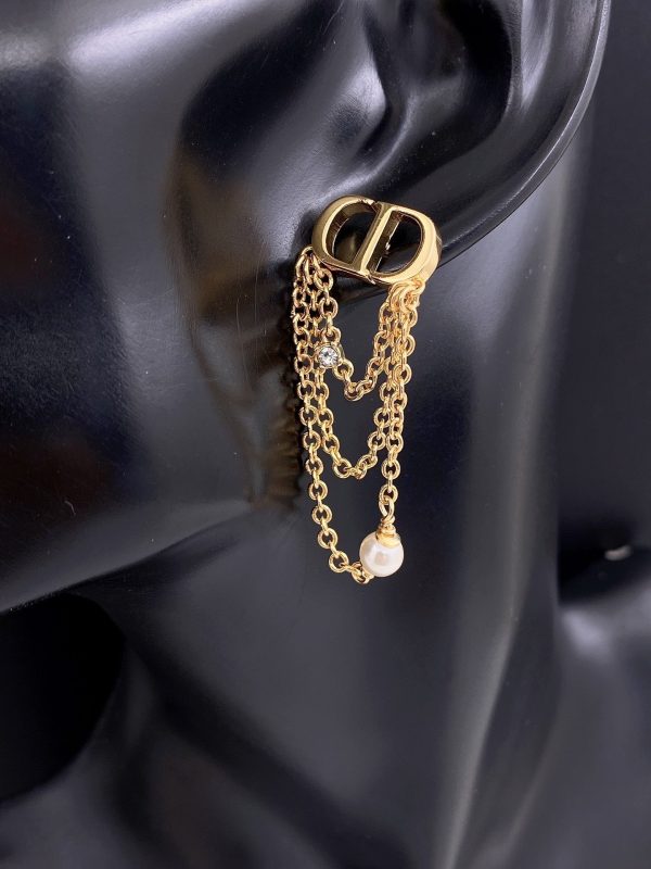 18K CD Pearl Chain Earrings - 图片 3