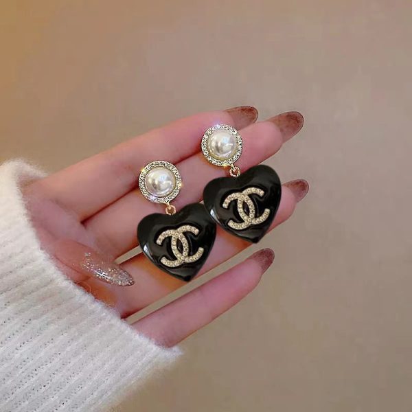 18K CC Black Heart Earrings - 图片 8