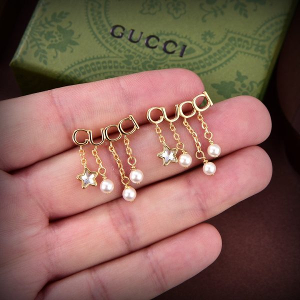18K Double G Script Pearl Earrings - 图片 2