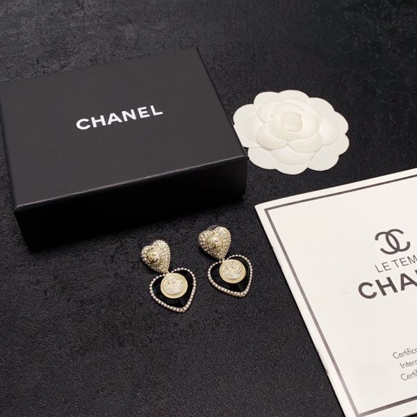18K CC Black Heart Earrings - 图片 9
