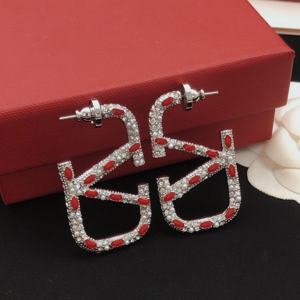 18K Vlogo Red Crystal Earrings - 图片 8