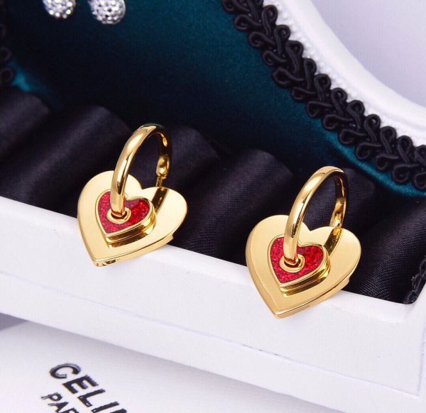 18K Triomphe Red Heart Earrings - 图片 2