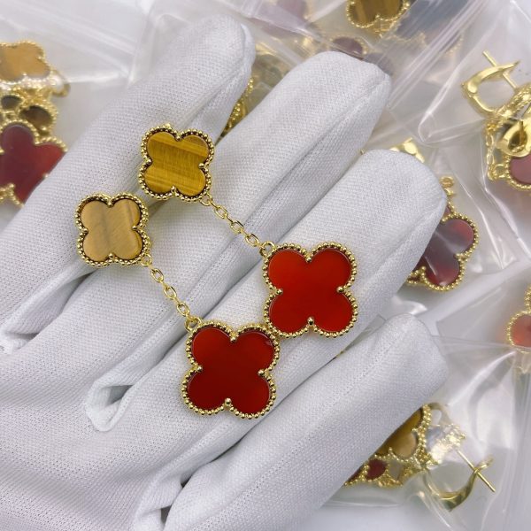 18K Magic Alhambra Carnelian & Tiger Eye Earrings - 图片 4