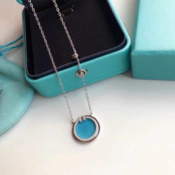 18K T Diamond & Turquoise Circle Pendant Necklace - 图片 8