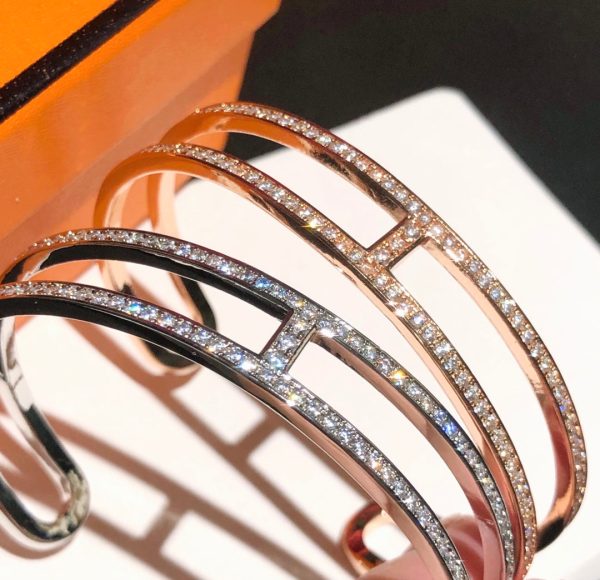 18K Ever Chain D’ancre Cuff Diamond H Bracelet - 图片 10