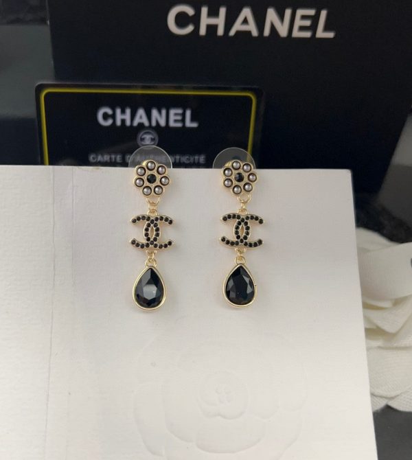 18K CC Black Crystal Earrings - 图片 9