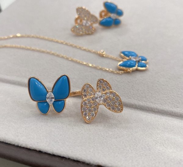 18K Two Butterfly Between the Finger Turquoise Ring - 图片 12
