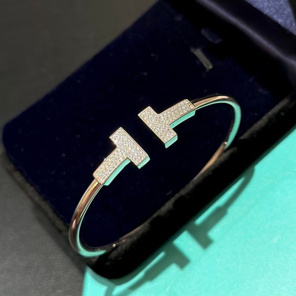 18K T Wide Diamond Wire Bracelet - 图片 2