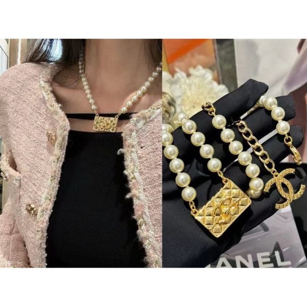 18K CC Pearl Bag Pendant Necklace - 图片 4