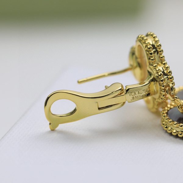 18K Magic Alhambra Three Malachite Motifs Clover Earrings - 图片 7