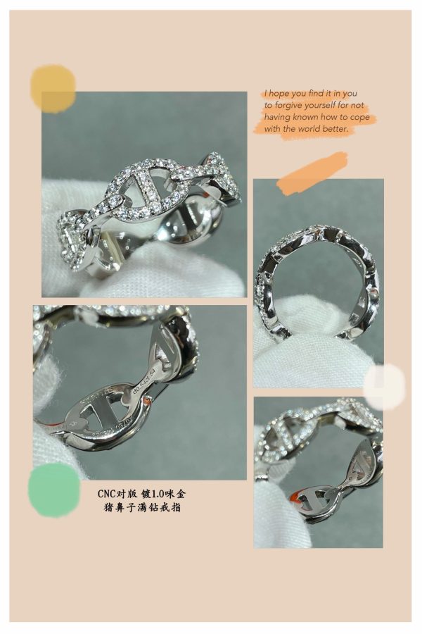 18K Chaine D'Ancre Enchainee Diamond H Ring - 图片 4