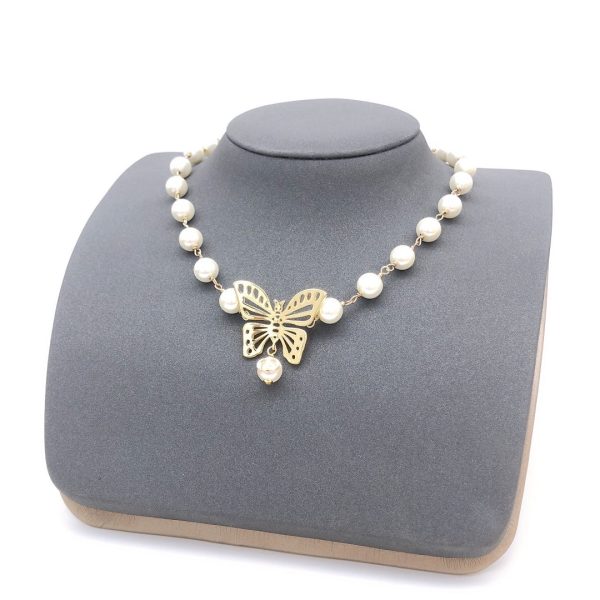18K CD Butterfly Pearl Chain Necklace