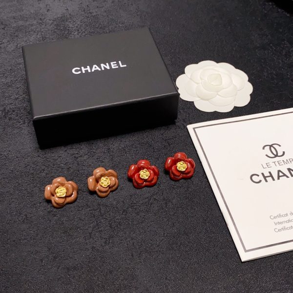18K CC Red Camellia Resin Earrings - 图片 9