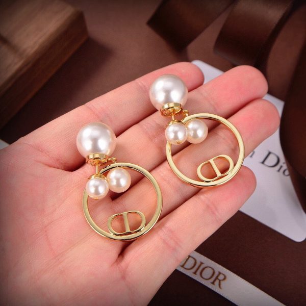 18K CD Circle Pearls Earrings - 图片 9