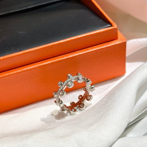 18K Vine Flower Dewdrops Diamond H Ring - 图片 9