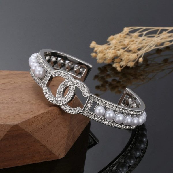 18K CC Pearl Open Cuff Bracelet - Image 8