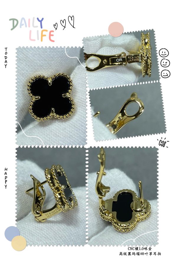 18k Vintage Alhambra Black Earrings - 图片 13