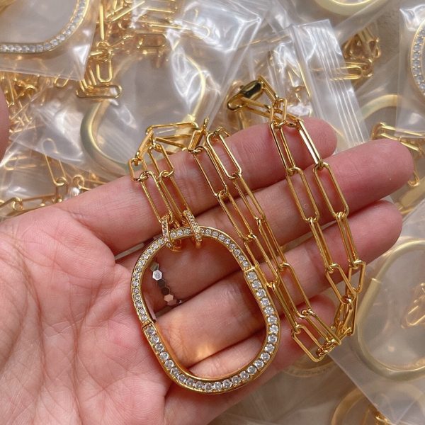 18K T Lock Pendant Pavé Diamonds Necklace - 图片 2