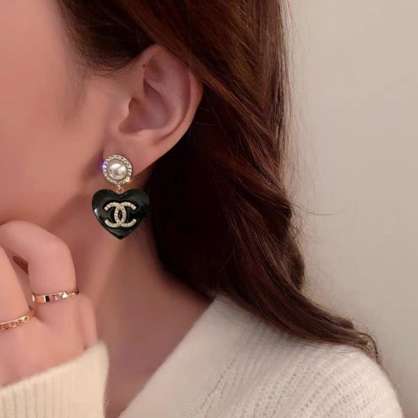 18K CC Black Heart Earrings - 图片 9