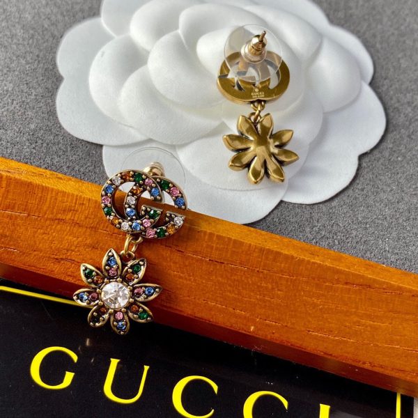 18K Double G Flower Pendant Earrings - 图片 5