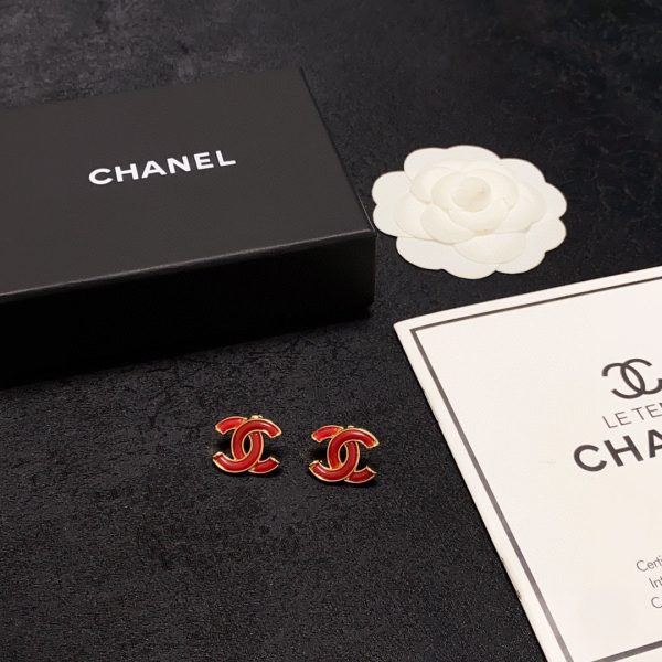 18K CC Red Resin Earrings - 图片 6