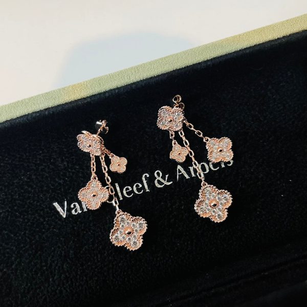 18K Magic Alhambra Four Diamonds Motifs Clover Earrings - 图片 5
