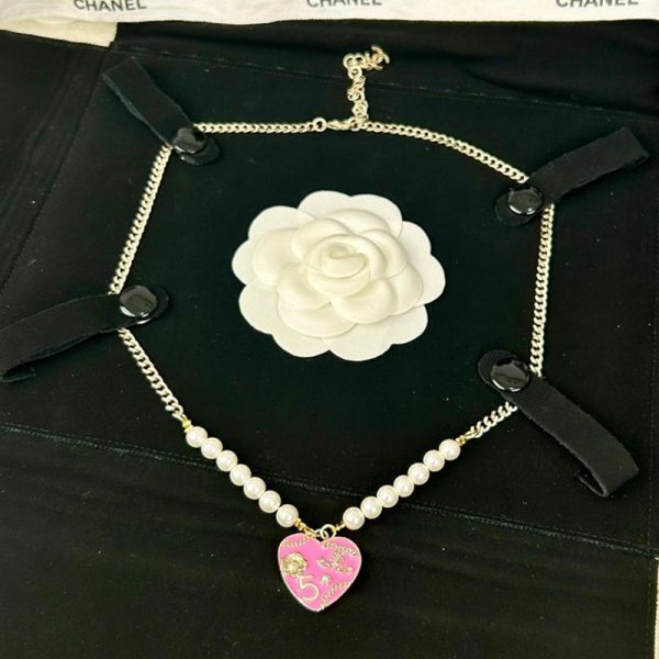 18K CC Pink & Black Heart Pearl Necklace - 图片 2