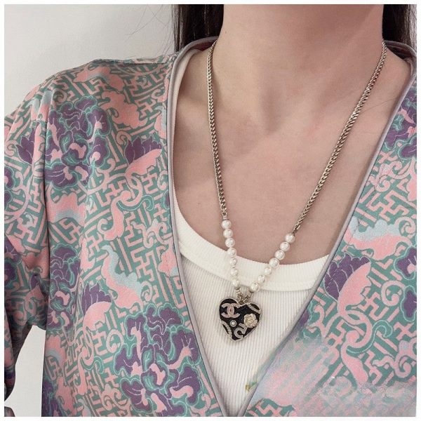 18K CC Pink & Black Heart Pearl Necklace - 图片 5