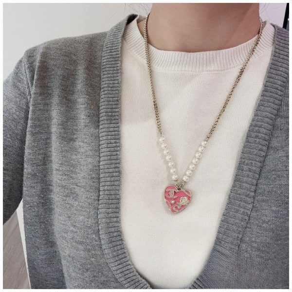 18K CC Pink & Black Heart Pearl Necklace - 图片 3