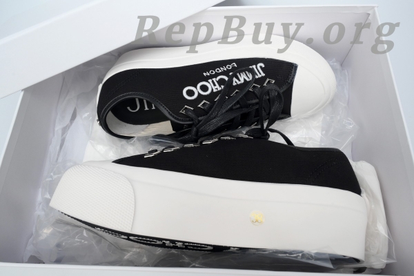 Jimmy Choo Palma Maxi replica, high quality Jimmy Choo knockoff, designer replica shoes, Jimmy Choo black and latte trainers, women's platform sneakers, luxury replica footwear, best Jimmy Choo dupes, Palma Maxi FCYE copy, premium imitation shoes, stylish canvas trainers