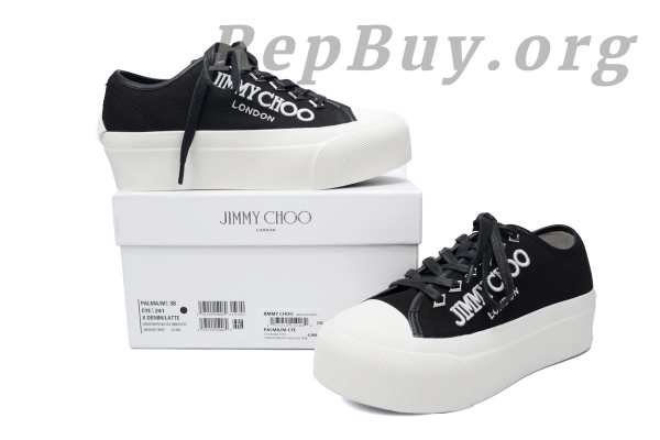 Jimmy Choo Palma Maxi replica, high quality Jimmy Choo knockoff, designer replica shoes, Jimmy Choo black and latte trainers, women's platform sneakers, luxury replica footwear, best Jimmy Choo dupes, Palma Maxi FCYE copy, premium imitation shoes, stylish canvas trainers