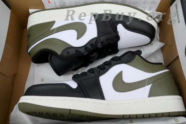 Top Version Air Jordan 1 Low 'Black Toe Medium Olive' 553558-092 - Image 12