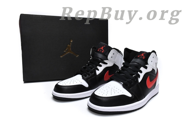 Top Version Air Jordan 1 Mid Black Chile Red White 554724-075 - Image 16