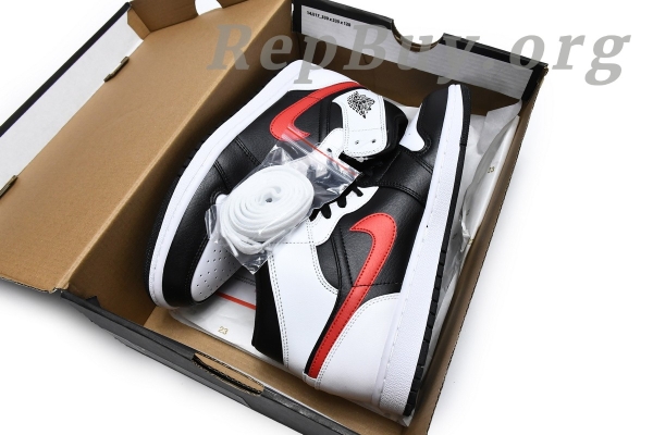 Top Version Air Jordan 1 Mid Black Chile Red White 554724-075 - Image 15