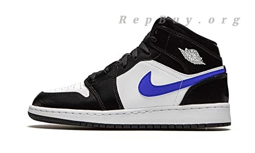 Top Version Air Jordan 1 Mid Black Racer Blue White (GS) 554725-084