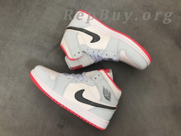 Top Version Air Jordan 1 Mid Half Blue Polka Dot Swoosh (GS) 555112-400 - 图片 3